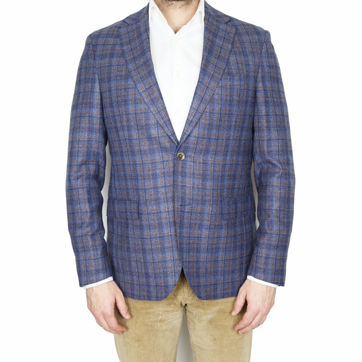 Jack Victor Blue w/ Brown Check Silk/Wool Sports Jacket