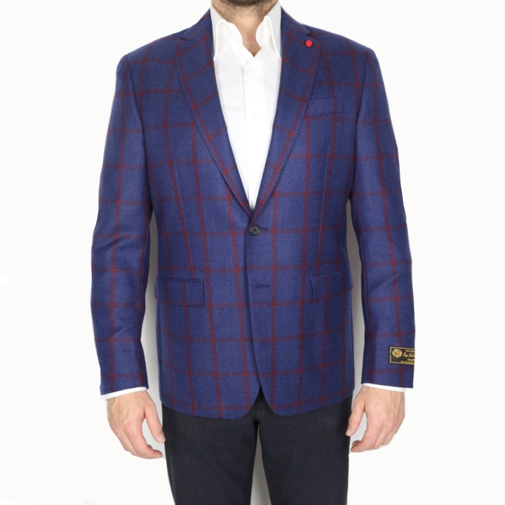 TailoRED Blue w Red Windowpane Wool/Silk Sports Jackets