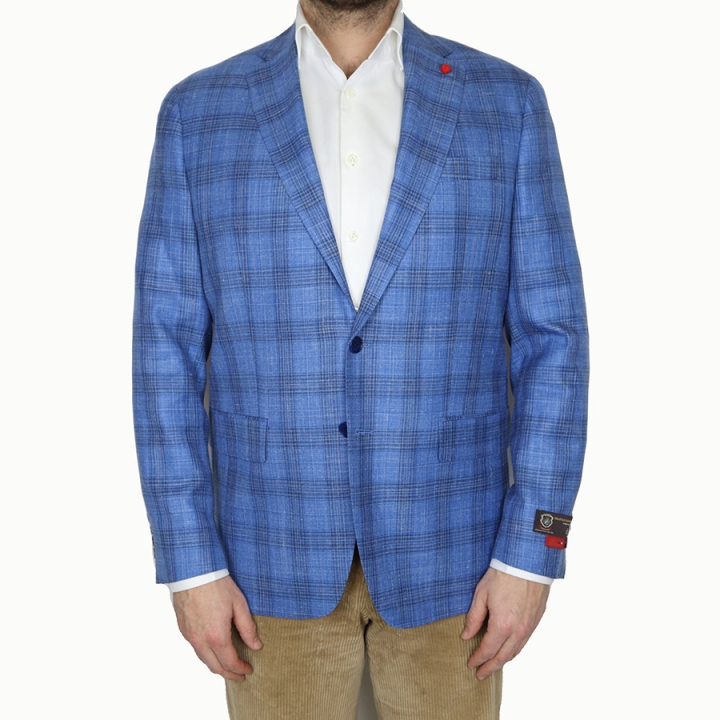 TailoRED Light Blue w Brown Check Wool/Silk/Linen Sports Jacket