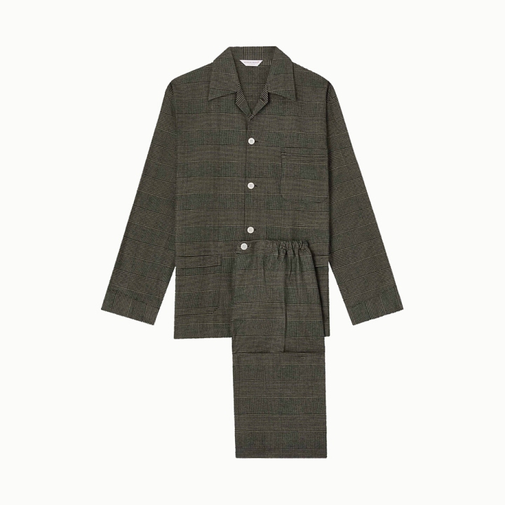 Derek Rose Stone Green Brushed Cotton Pyjamas