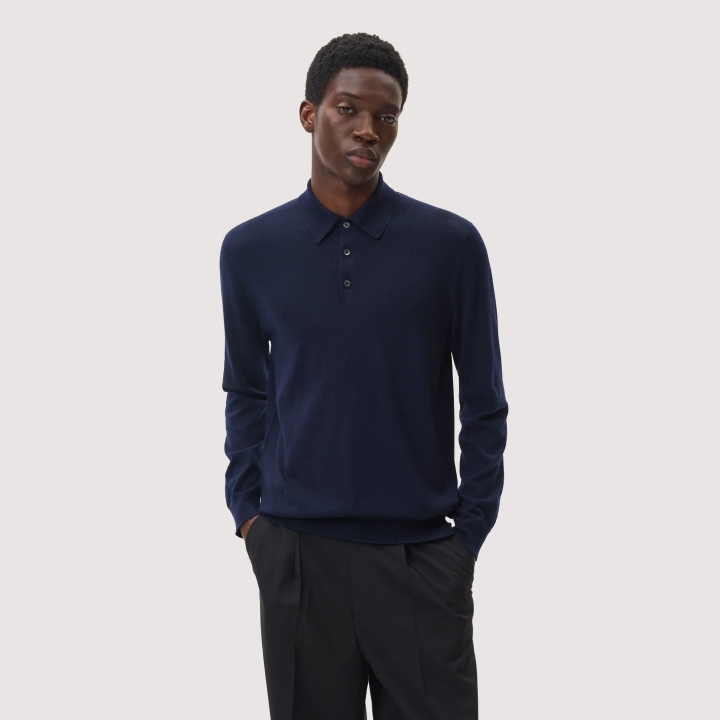 Johnstons of Elgin Long Sleeve Merino Wool Polo