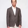 Mirto Brown Plaid Wool Silk Linen Blend Jacket
