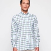 Mirto White Casual Green & Blue Windowpane Cotton Shirt