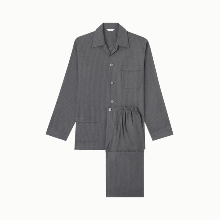 Derek Rose Brushed Cotton Charcoal Herringbone Pyjamas