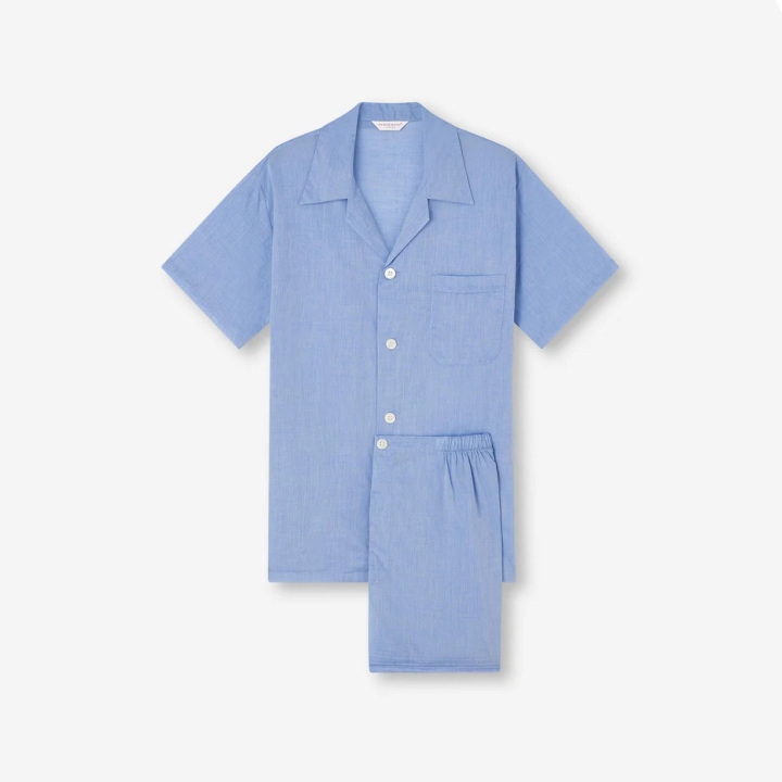 Derek Rose Cotton Batiste Light Blue Shorty Pyjamas