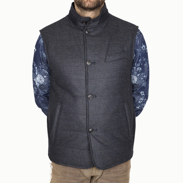 Di Bello Wool/Cashmere Charcoal Grey Reversible Vest - Loro Piana Green Storm System