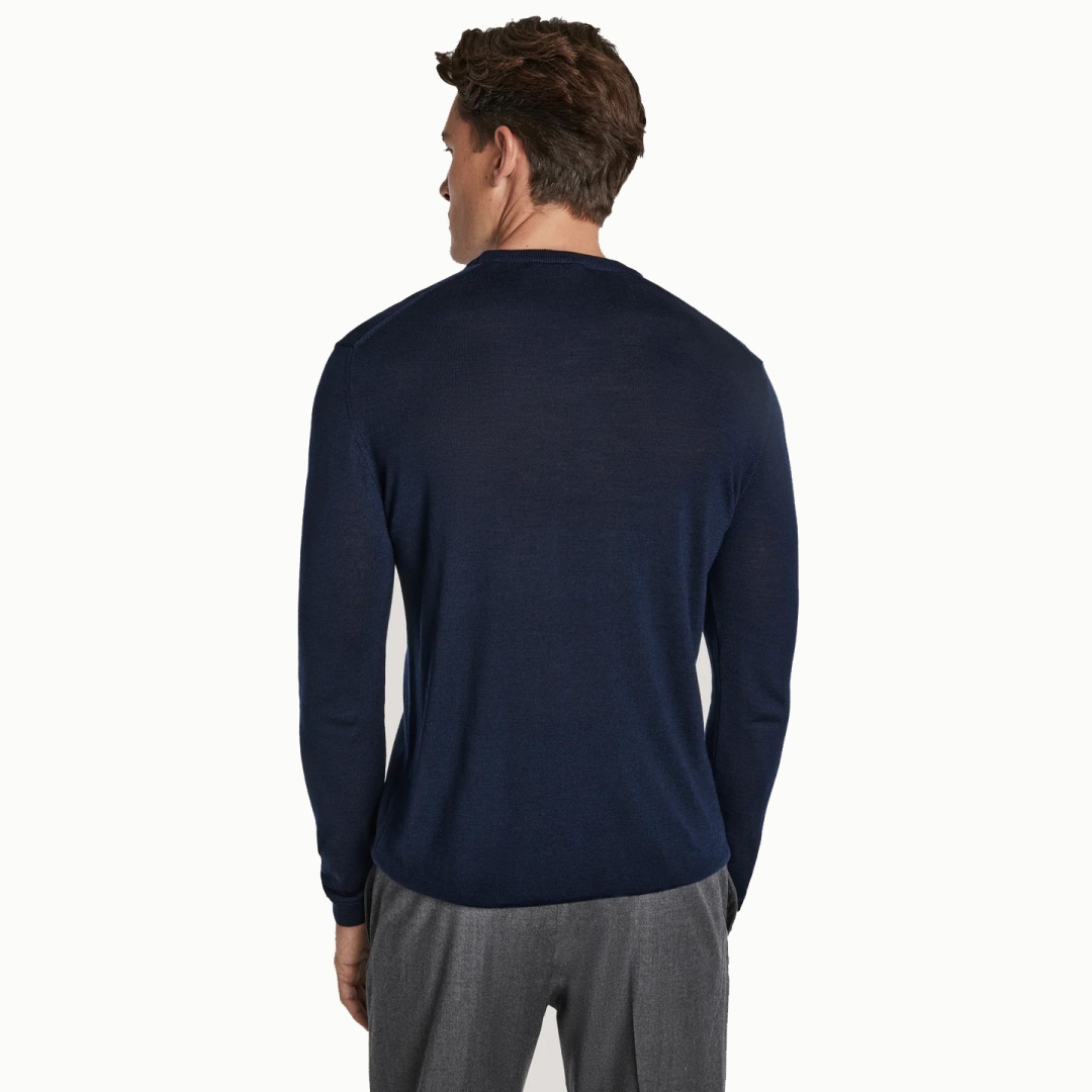 Jack Victor Merino Wool/Silk Navy Long Sleeve Crew Neck Sweater