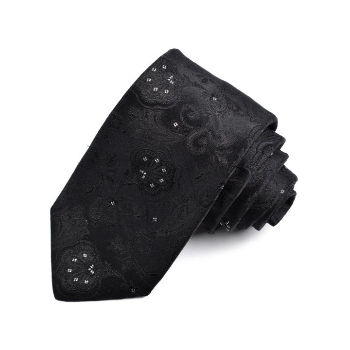 Dion Black Floral w/ Metallic Detail Silk Tie