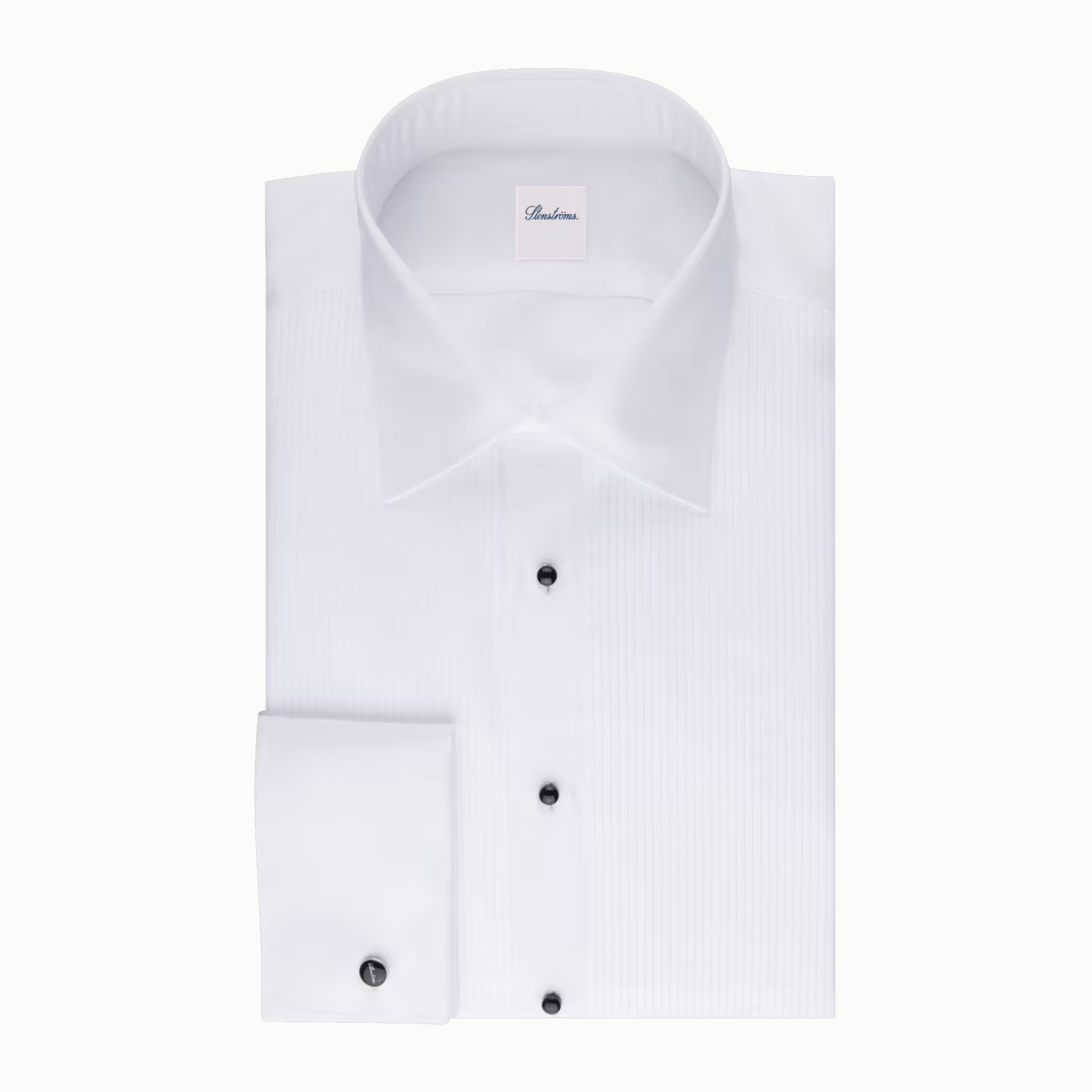 Stenstroms Pleated Cotton Tuxedo Shirt with Stud Front