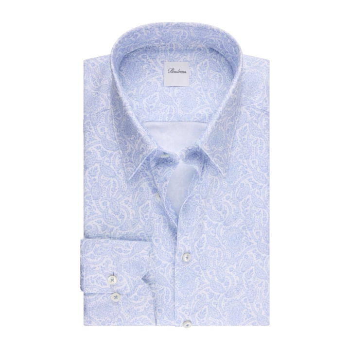 Stenstroms Light Blue Paisley Twill Cotton Shirt