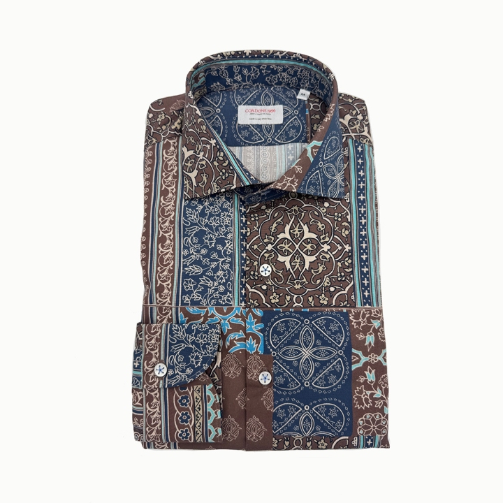 Cordone Printed Patchwork Cotton Shirt
