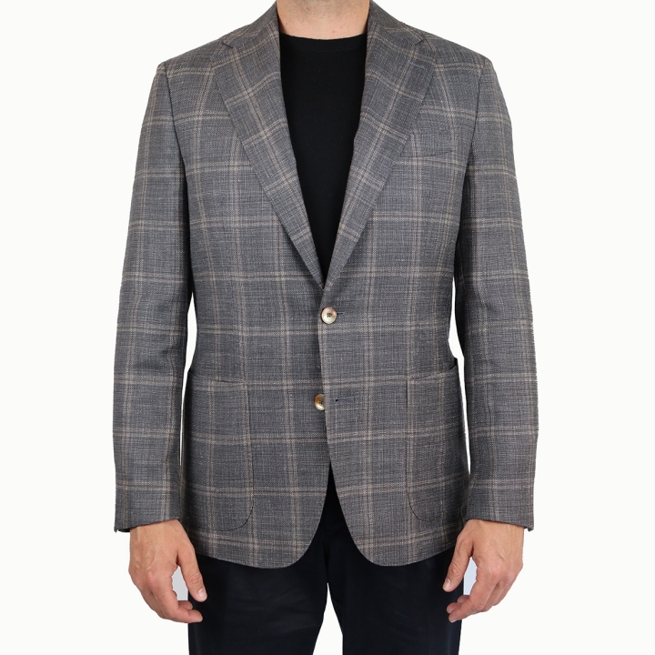 Olliver Grey Windowpane Wool/Silk/Linen Jacket