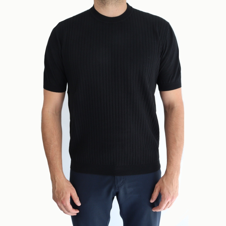 Umberto Vallati Ribbed Cotton Knit Crewneck T-Shirt