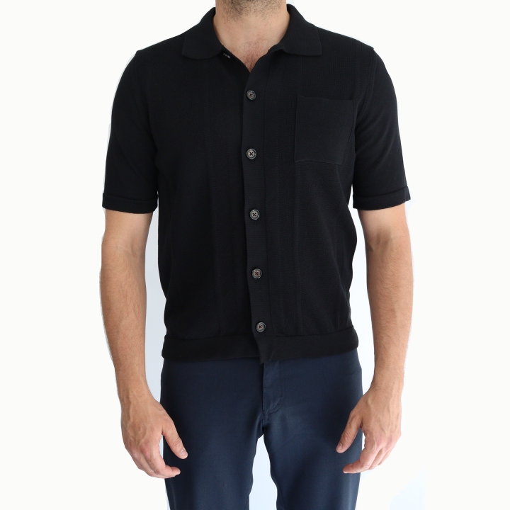 Gallia Black Knit Cotton Short Sleeve Shirt