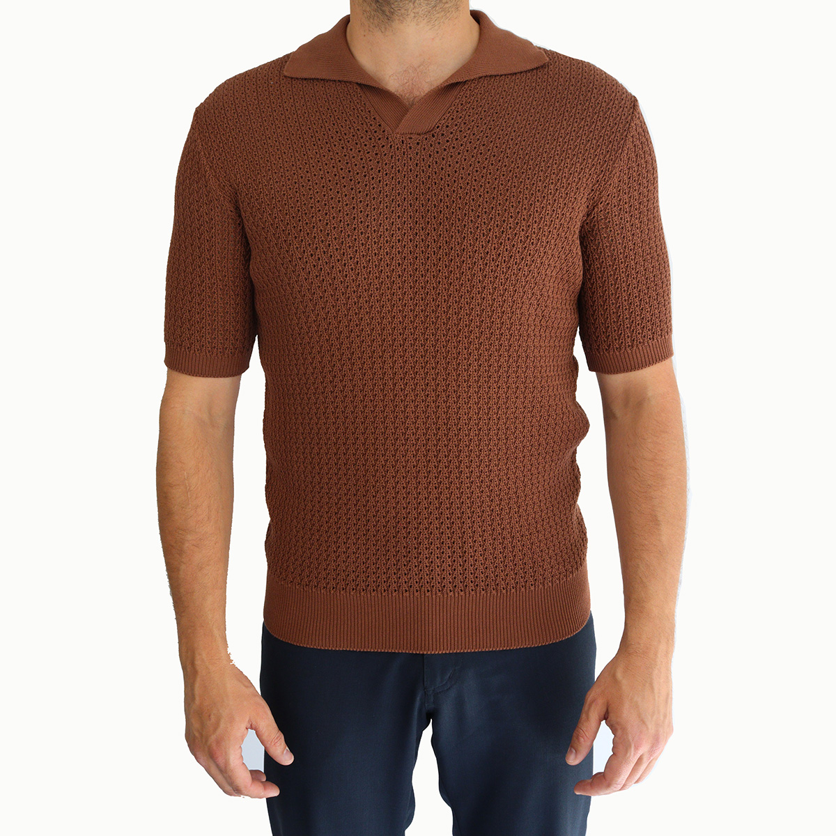Gallia Mesh Knit Cotton Polo