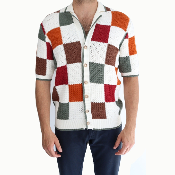 Gallia Multicolour Mesh Knit Cotton Shirt